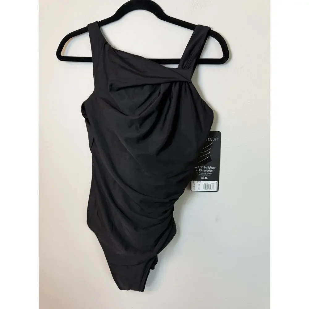 New Miraclesuit Rock Solid Avra Underwire One-Piece Swimsuit Black 14 NWT $180